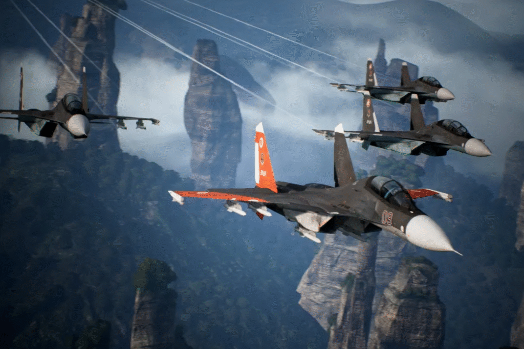 Aeronaves modernas em ação em Ace Combat 7
