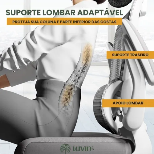 Cadeira Escritório Ergonômica Genebra G500: Conforto E Estilo Profissional 18 cadeira escritório ergonômica genebra g500 luvinco cor cinza com suporte lombar estofado mesh