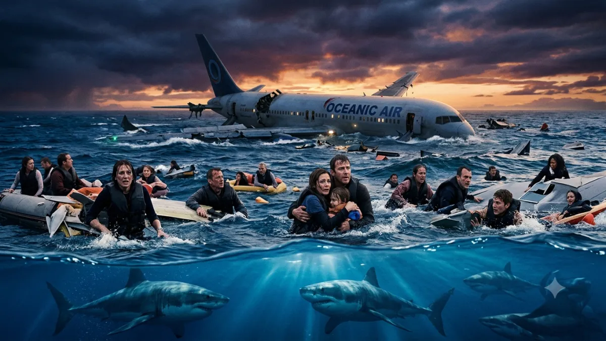 águas mortais: filme de tubarões transforma queda de avião em um pesadelo no oceano