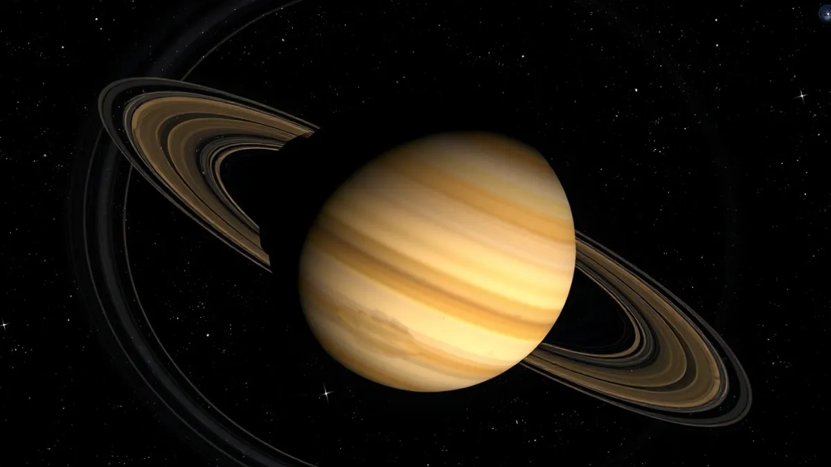 Outubro Terá Chuva De Meteoros Do Cometa Halley E Saturno Em Destaque 2 ultra-realistic astronomical view of saturn during opposition, saturn clearly visible with its magnificent rings illuminated by sunlight, detailed planetary atmosphere, deep black space filled with stars, scientifically accurate proportions and appearance, professional observatory photography aesthetic, extremely detailed, realistic lighting, cinematic composition, no text, no logos, no watermark